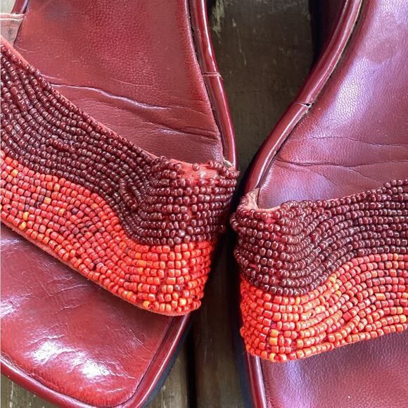 Robert Clergie Red Beaded Chunky Wedge Platform Shoes Size 8 - Picture 4 of 7